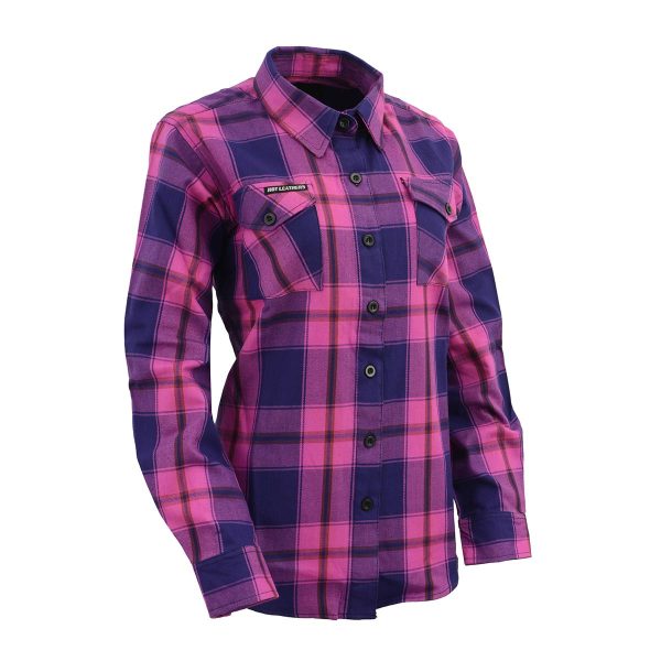 Milwaukee Leather MNG21610 Women s Pink, Blue and Maroon Long Sleeve Cotton Flannel Shirt on Sale