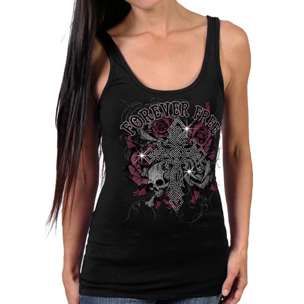 Hot Leathers GLR2556 Ladies Black Cross Bling Tank Top Shirt Sale