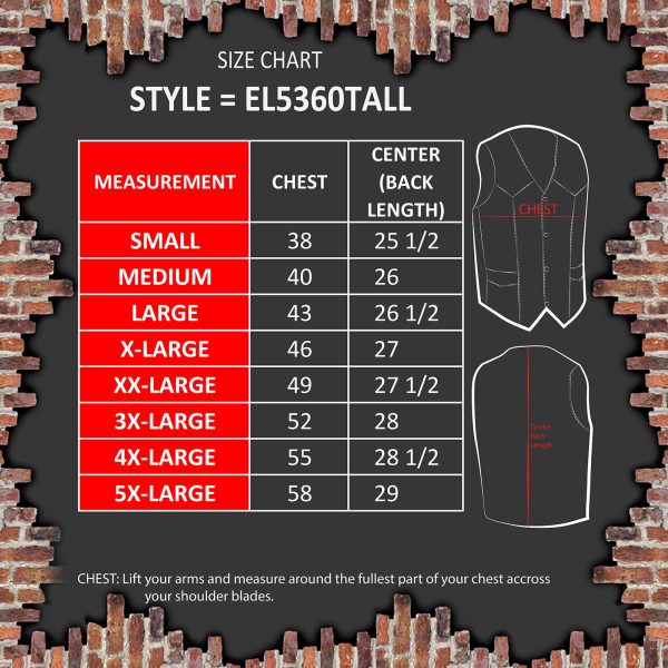 Event Leather EL5360TALL Black Motorcycle Leather Vest Tall Sizes with Denim Style Pockets -Riding Club Adult Vests on Sale - Image 3