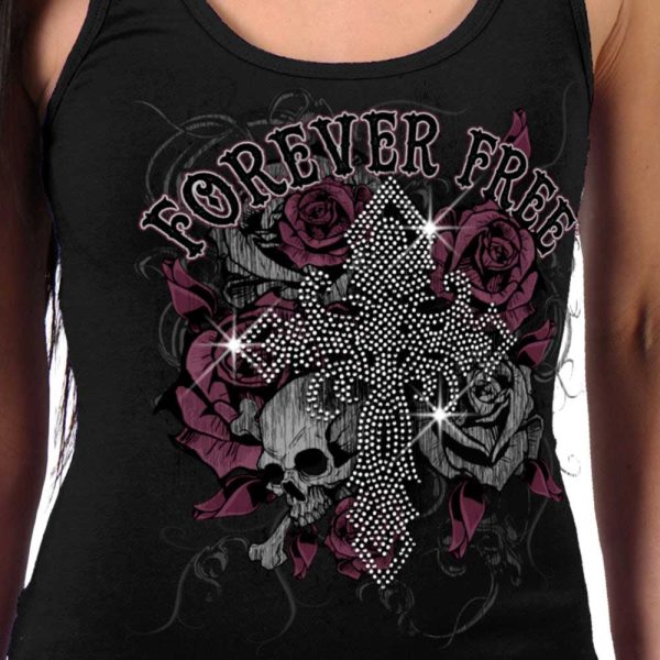 Hot Leathers GLR2556 Ladies Black Cross Bling Tank Top Shirt Sale - Image 2