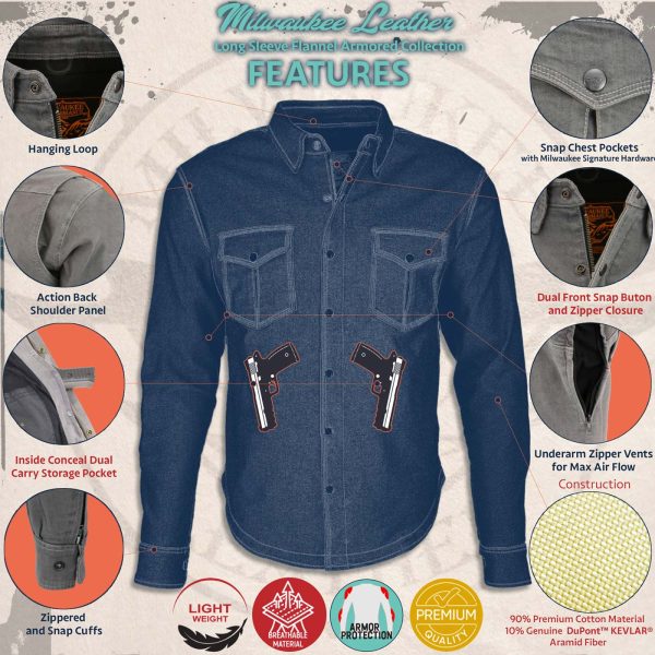 Milwaukee Leather MPM1640 Men s Plaid Flannel Biker Shirt with CE Approved Armor - Reinforced w  Aramid Fiber For Sale - Image 2